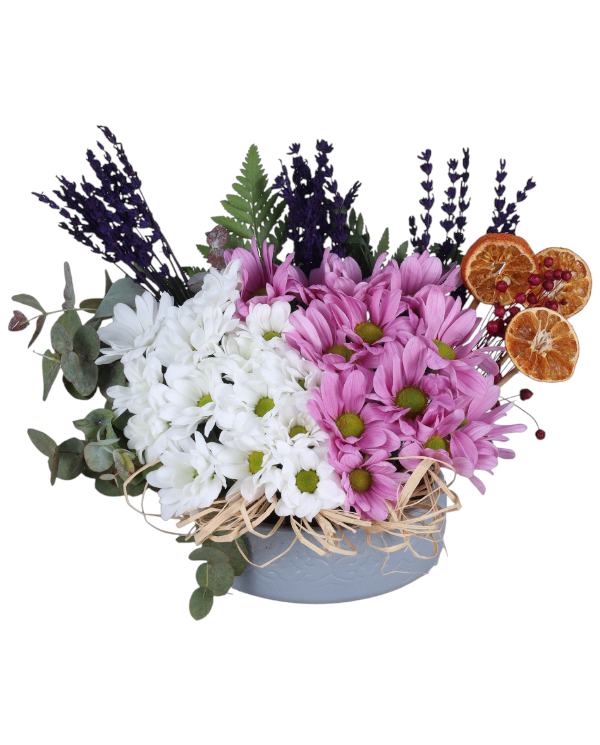 Seramikte Pembe Beyaz Papatyalar