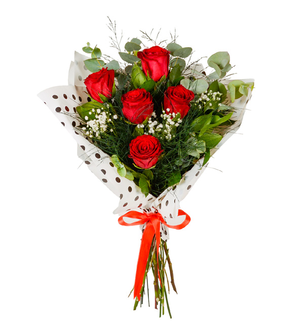 Dekoratif Ambalajda 5 Kırmızı Gül Buketi