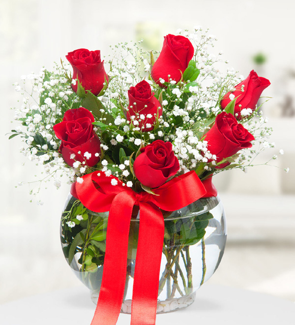 Fanusta 7 Kırmızı Gül