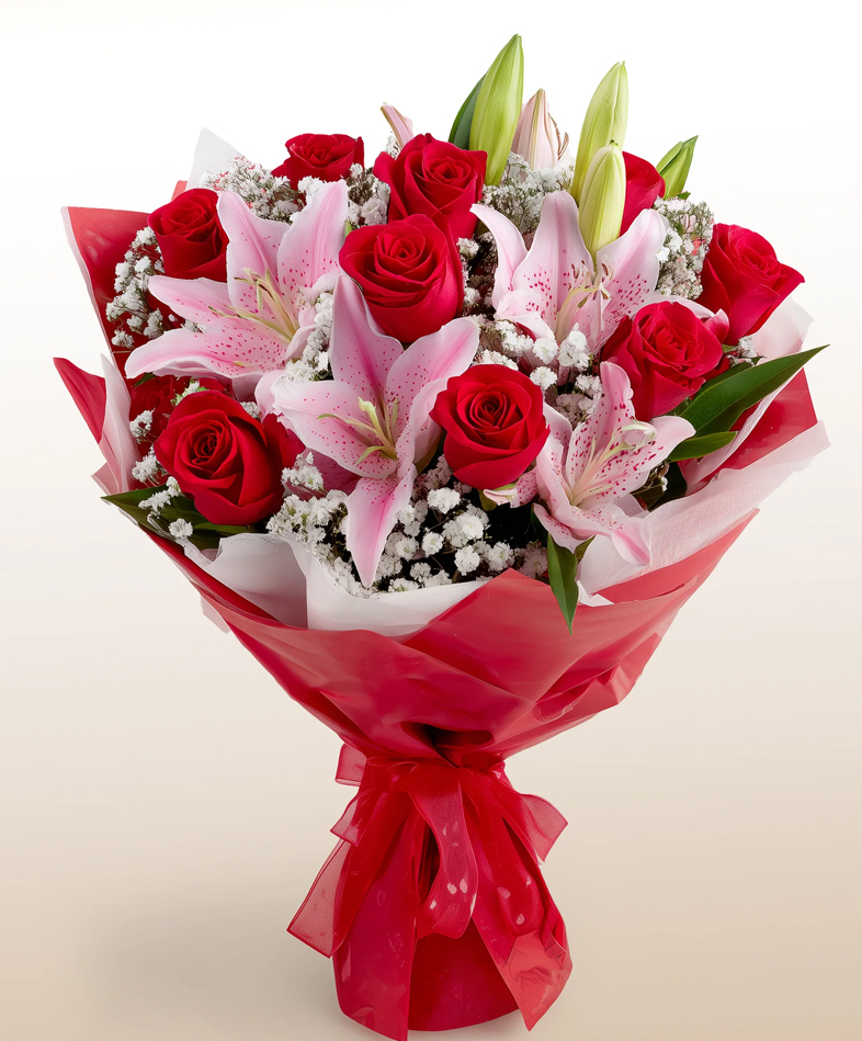 G�ller ve Pembe Lilyum Buketi