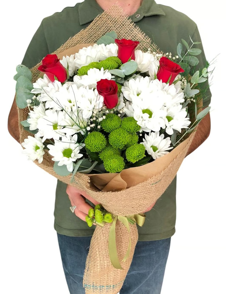 J�t Ambalajda Beyaz Papatyalar K�rm�z� G�ller